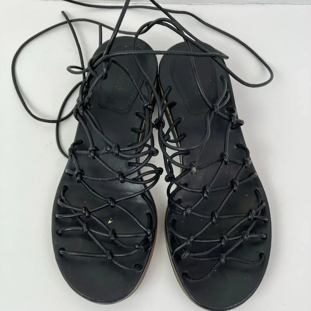 Chloé Jamie Knot Lace-up Gladiator Ankle Wrap Sandals Black Leather Platform